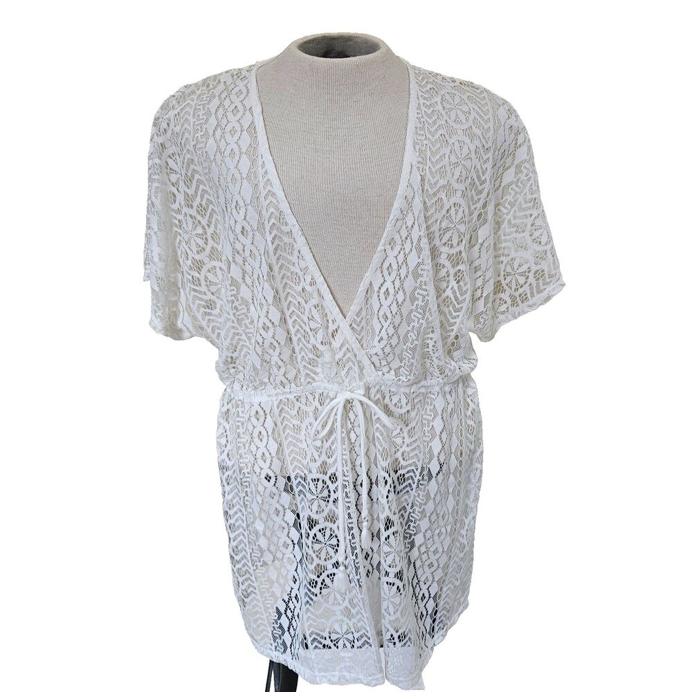 Apt 9 White Lace Swimsuit Coverup Womens Size XL Short Sleeve Beach Vacation